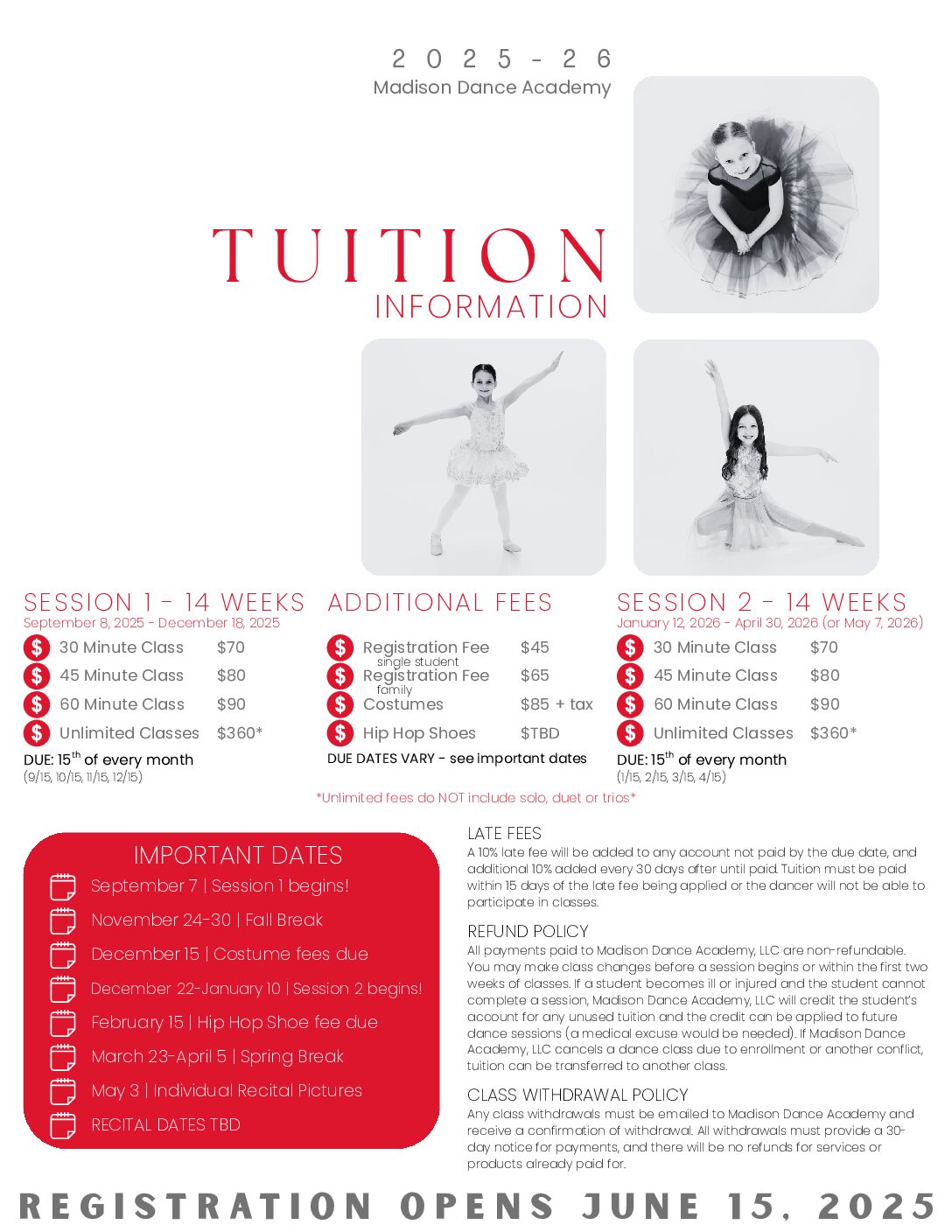 2025-26 Tuition Schedule - Madison Dance Academy