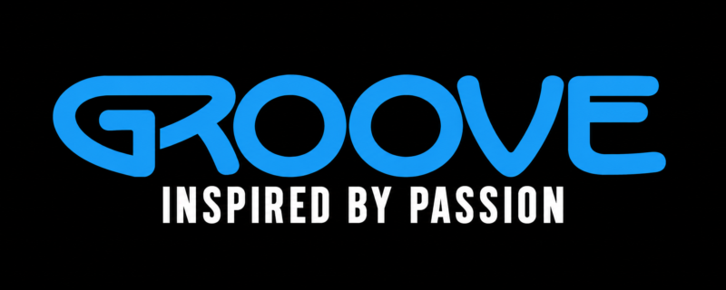 Groove logo in blue gradient on black, with the tagline 'INSPIRED BY PASSION'.